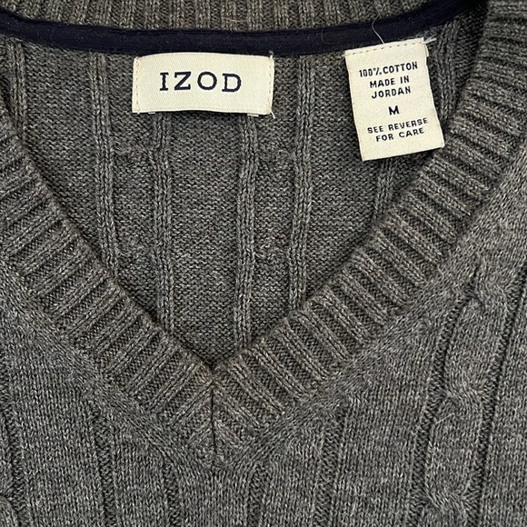 Vintage Y2K IZOD 100% Cotton Cable Knit Sweater Vest Heather Gray V-Neck Medium - Picture 2 of 8